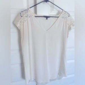 Express Ivory Silky Lace Accent Blouse